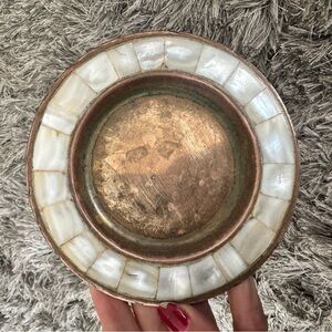 Vintage brass candle stand with mother of pearl inlay